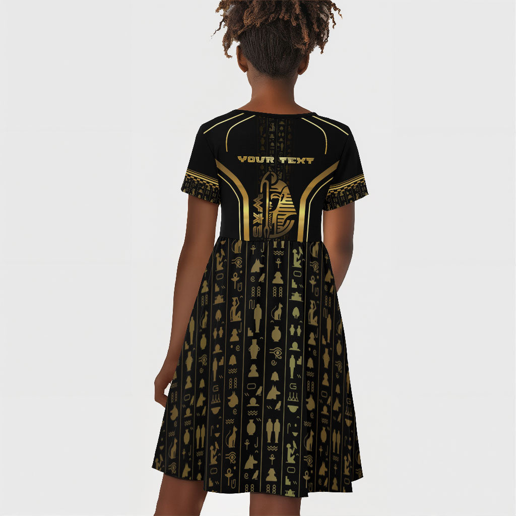 Personalized Egypt Was Sceptre Kid Short Sleeve Dress Gold Pharaoh Patterns