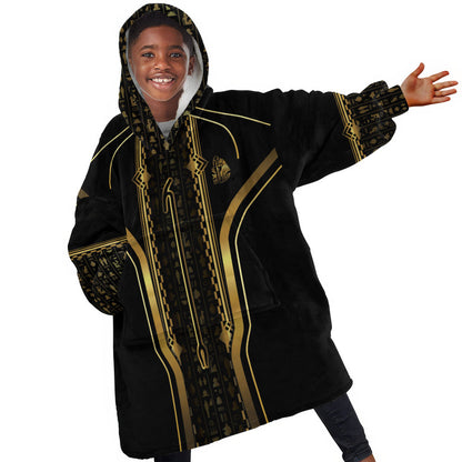 Personalized Egypt Was Sceptre Kid Wearable Blanket Hoodie Gold Pharaoh Patterns