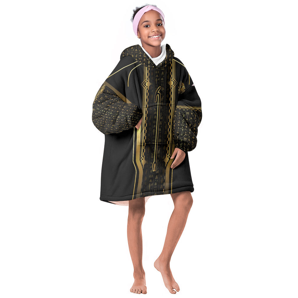 Personalized Egypt Was Sceptre Kid Wearable Blanket Hoodie Gold Pharaoh Patterns