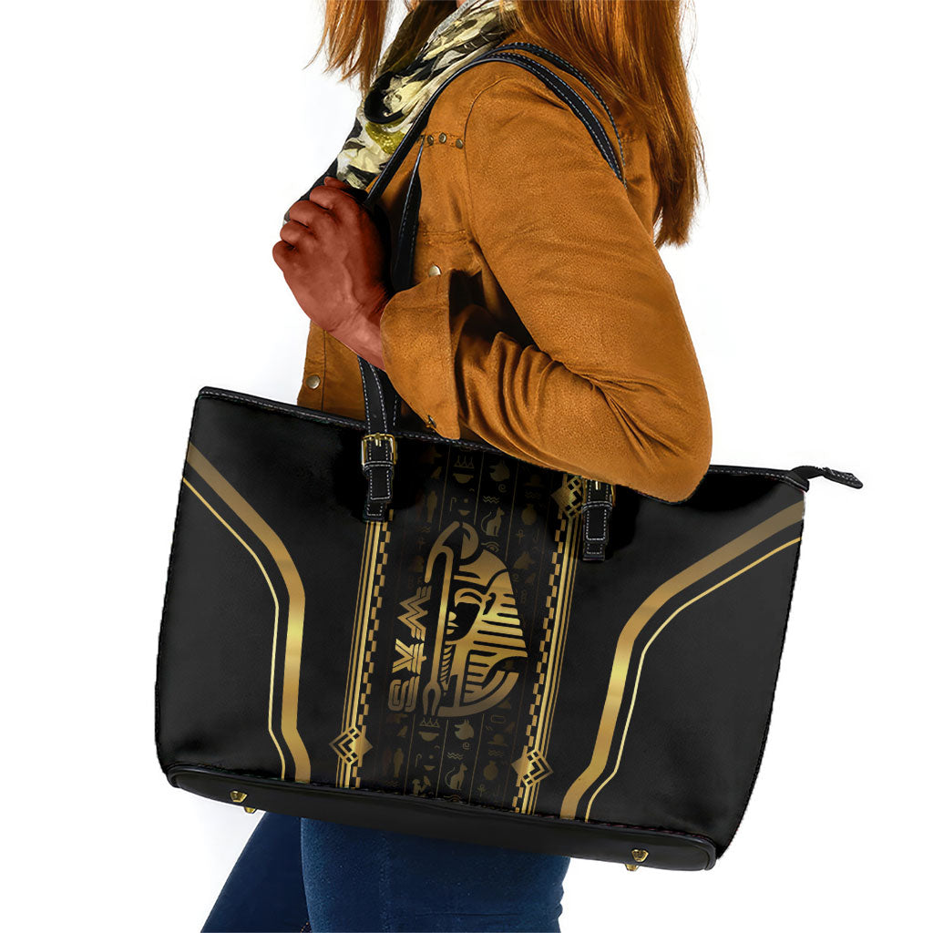 Egypt Was Sceptre Leather Tote Bag Gold Pharaoh Patterns