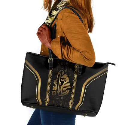 Egypt Was Sceptre Leather Tote Bag Gold Pharaoh Patterns