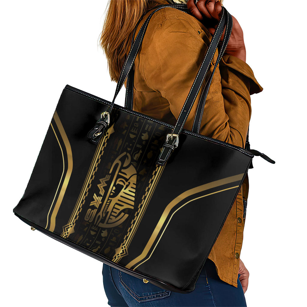 Egypt Was Sceptre Leather Tote Bag Gold Pharaoh Patterns