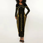 Personalized Egypt Was Sceptre Long Sleeve Bodycon Dress Gold Pharaoh Patterns