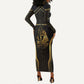 Personalized Egypt Was Sceptre Long Sleeve Bodycon Dress Gold Pharaoh Patterns