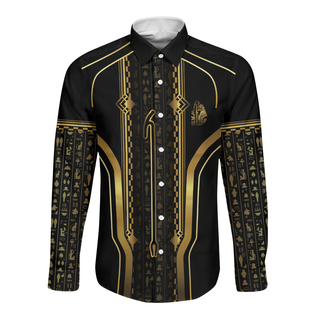 Personalized Egypt Was Sceptre Long Sleeve Button Shirt Gold Pharaoh Patterns
