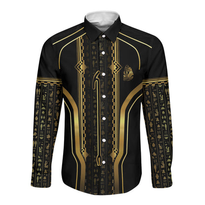 Personalized Egypt Was Sceptre Long Sleeve Button Shirt Gold Pharaoh Patterns