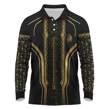 Personalized Egypt Was Sceptre Long Sleeve Polo Shirt Gold Pharaoh Patterns