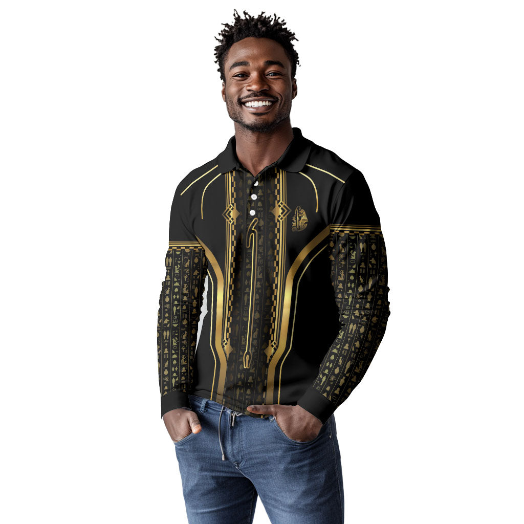 Personalized Egypt Was Sceptre Long Sleeve Polo Shirt Gold Pharaoh Patterns