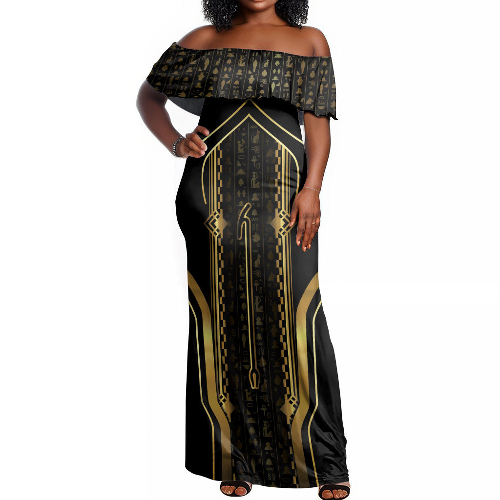 Personalized Egypt Was Sceptre Off Shoulder Maxi Dress Gold Pharaoh Patterns