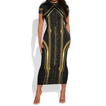 Personalized Egypt Was Sceptre Short Sleeve Bodycon Dress Gold Pharaoh Patterns