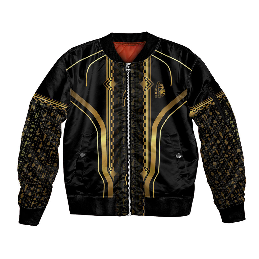 Personalized Egypt Was Sceptre Sleeve Zip Bomber Jacket Gold Pharaoh Patterns