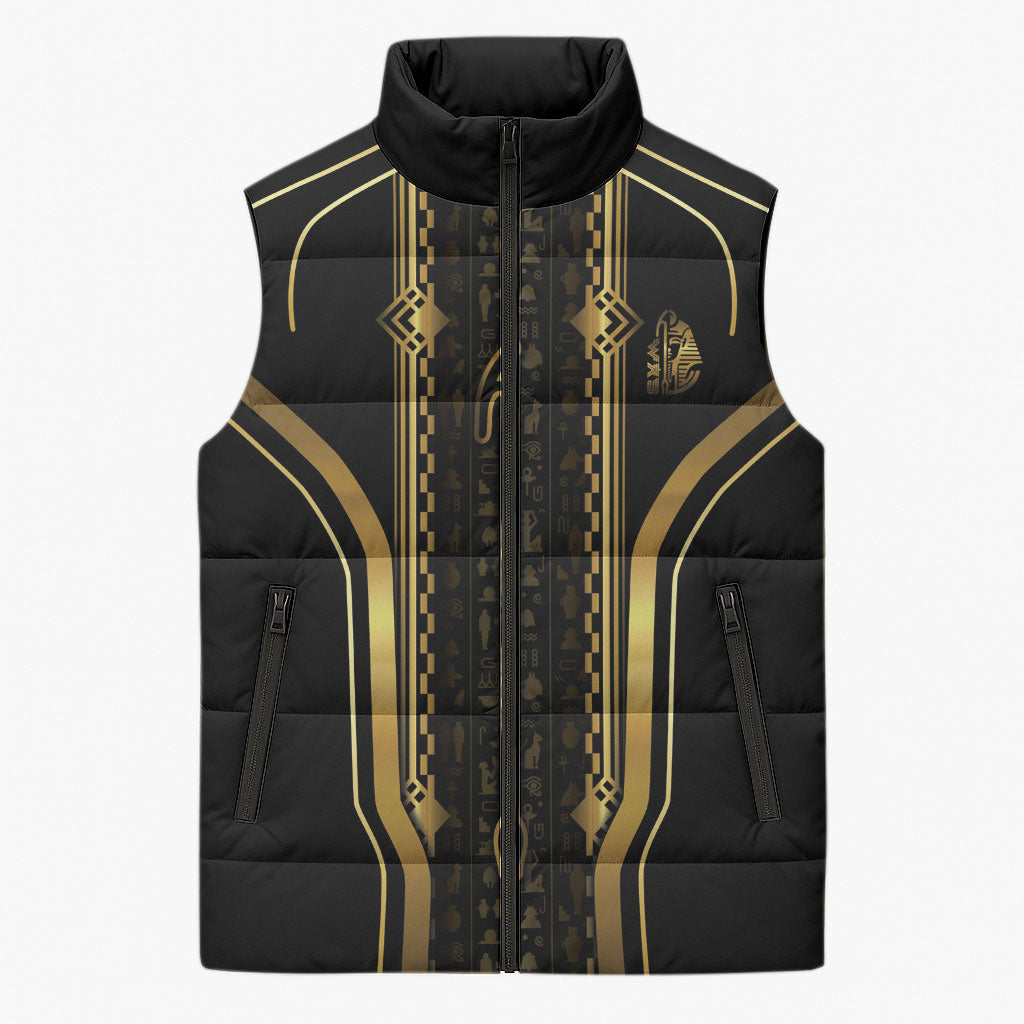 Personalized Egypt Was Sceptre Sleeveless Puffer Jacket Gold Pharaoh Patterns