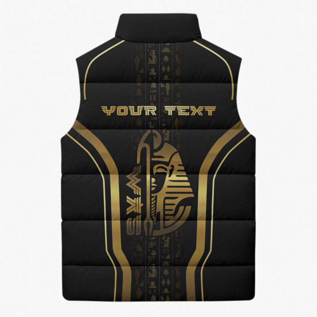 Personalized Egypt Was Sceptre Sleeveless Puffer Jacket Gold Pharaoh Patterns