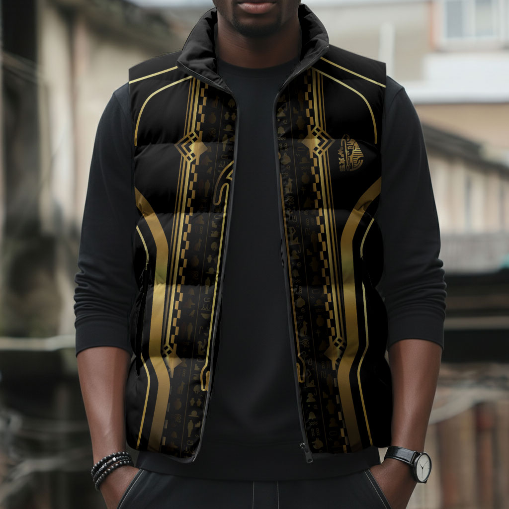 Personalized Egypt Was Sceptre Sleeveless Puffer Jacket Gold Pharaoh Patterns