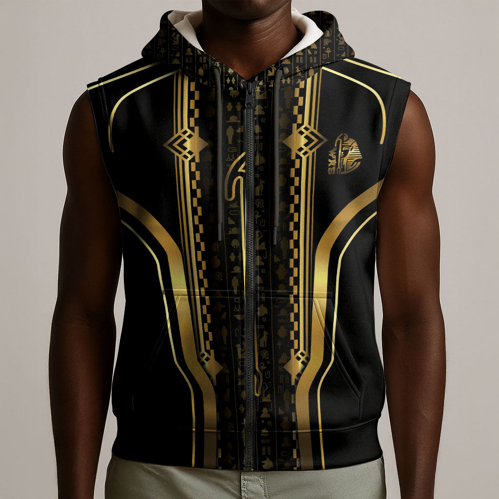 Personalized Egypt Was Sceptre Sleeveless Zip Hoodie Gold Pharaoh Patterns