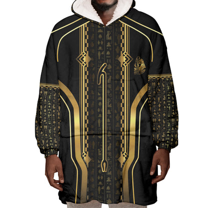 Personalized Egypt Was Sceptre Wearable Blanket Hoodie Gold Pharaoh Patterns