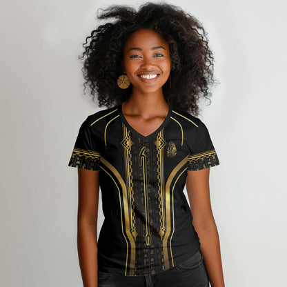 Personalized Egypt Was Sceptre Women V-Neck T-Shirt Gold Pharaoh Patterns