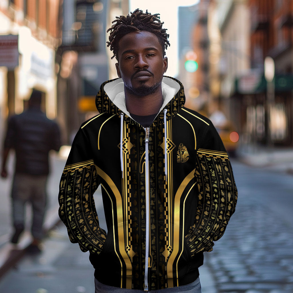 Personalized Egypt Was Sceptre Zip Hoodie Gold Pharaoh Patterns
