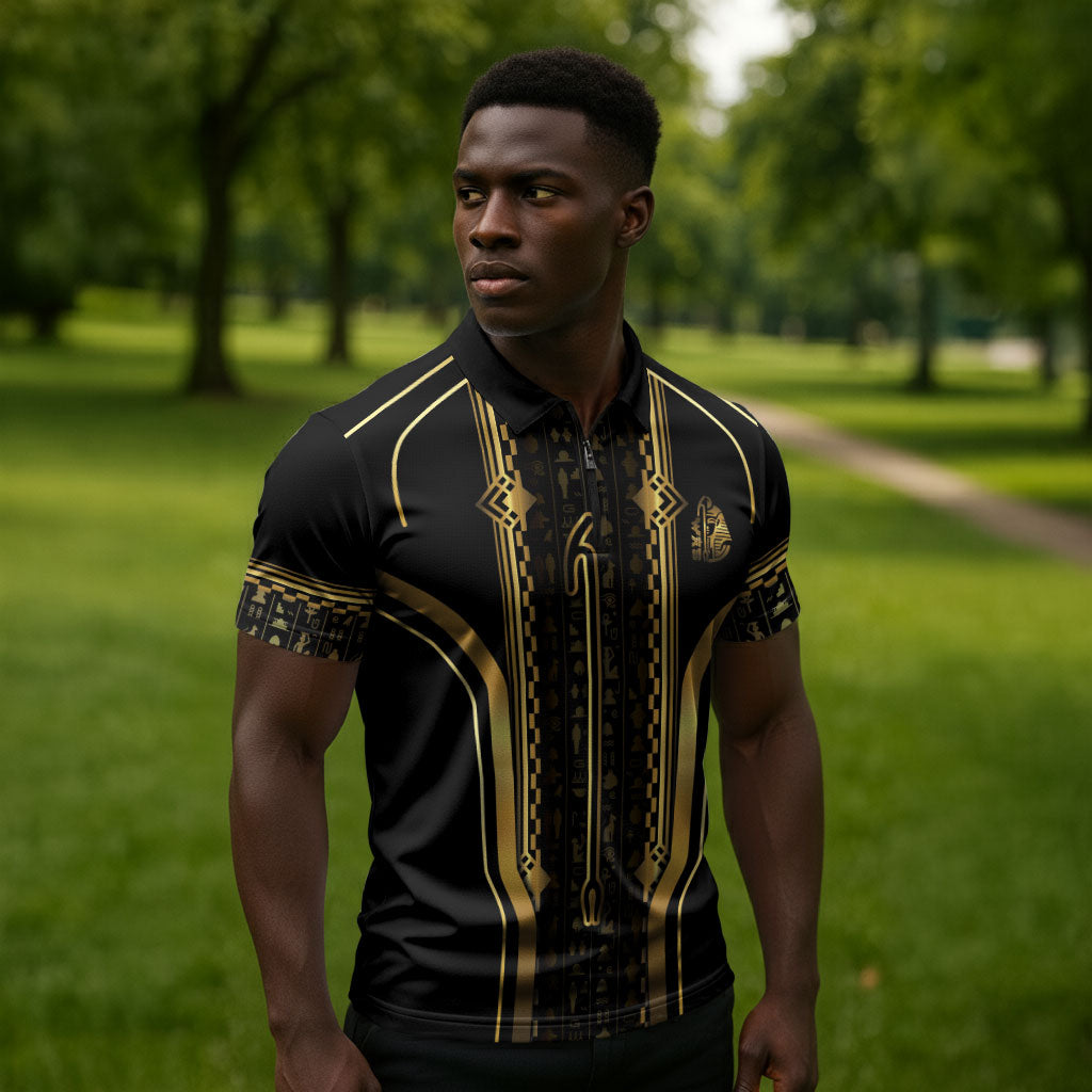 Personalized Egypt Was Sceptre Zipper Polo Shirt Gold Pharaoh Patterns