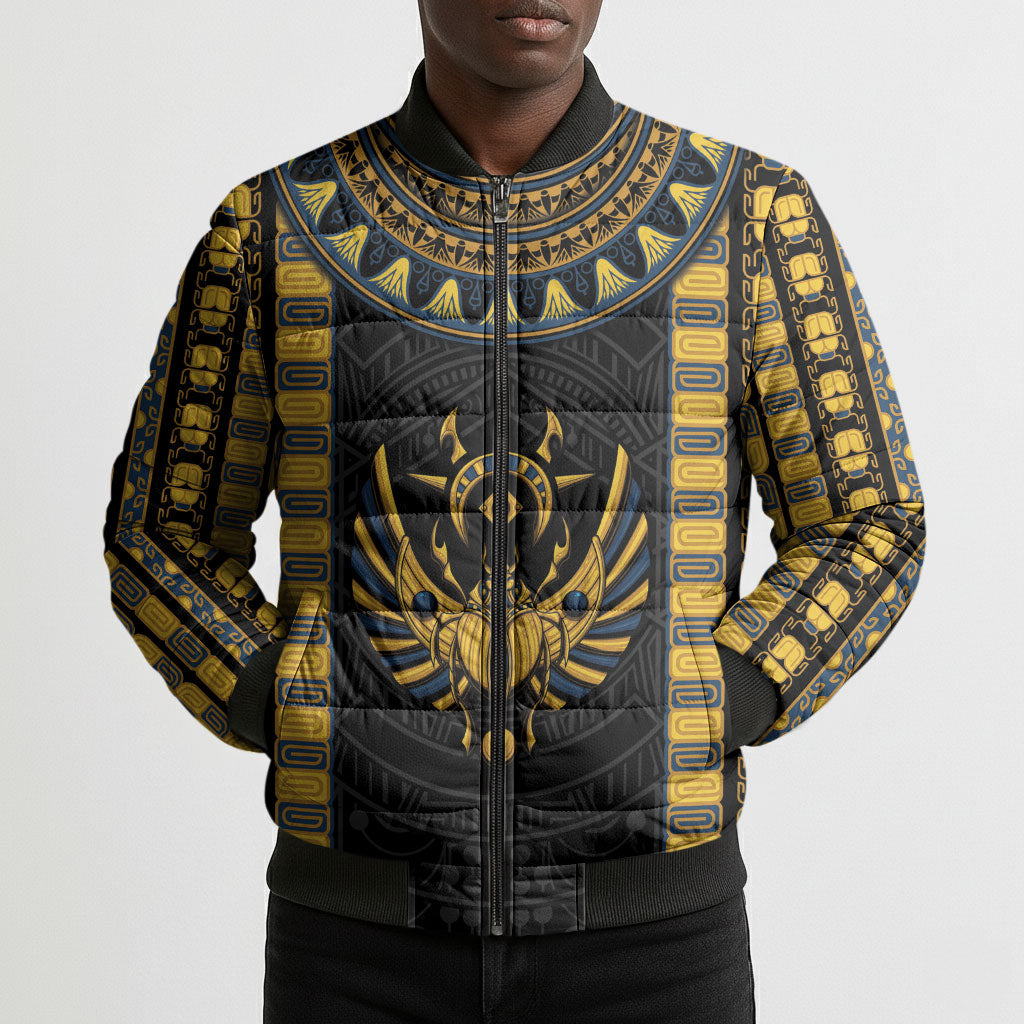 Egypt The Scarab Beetle Bomber Puffer Jacket Winged Solar Amulet Symbol