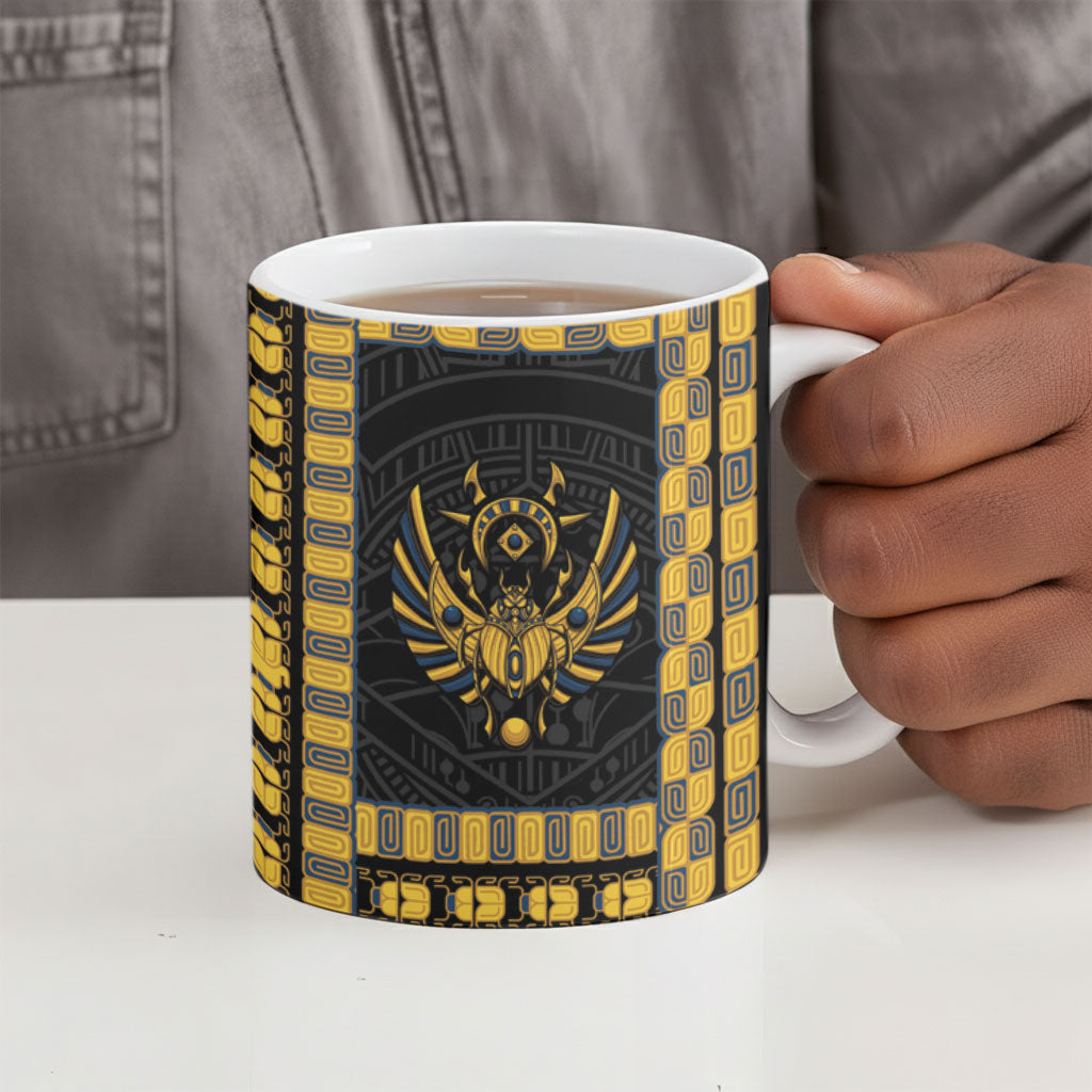 Egypt The Scarab Beetle Ceramic Mug Winged Solar Amulet Symbol