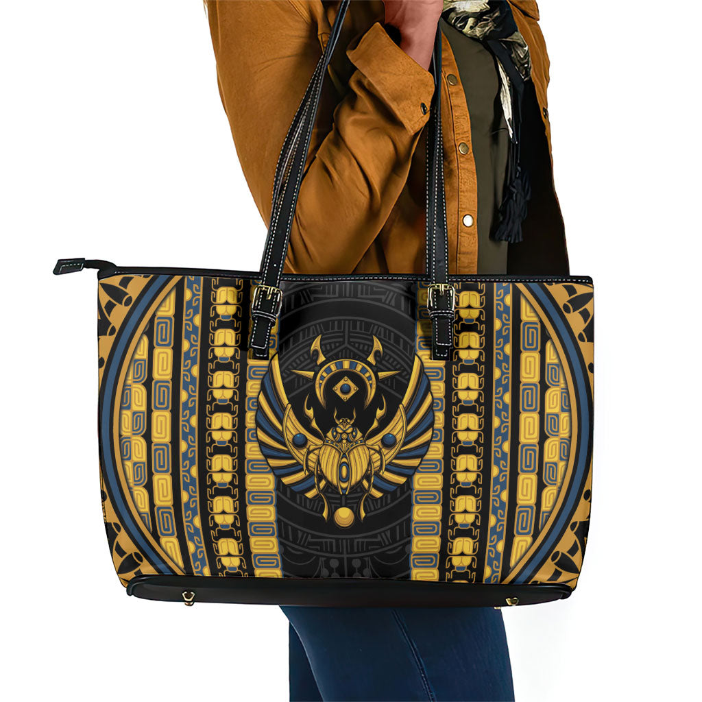 Egypt The Scarab Beetle Leather Tote Bag Winged Solar Amulet Symbol