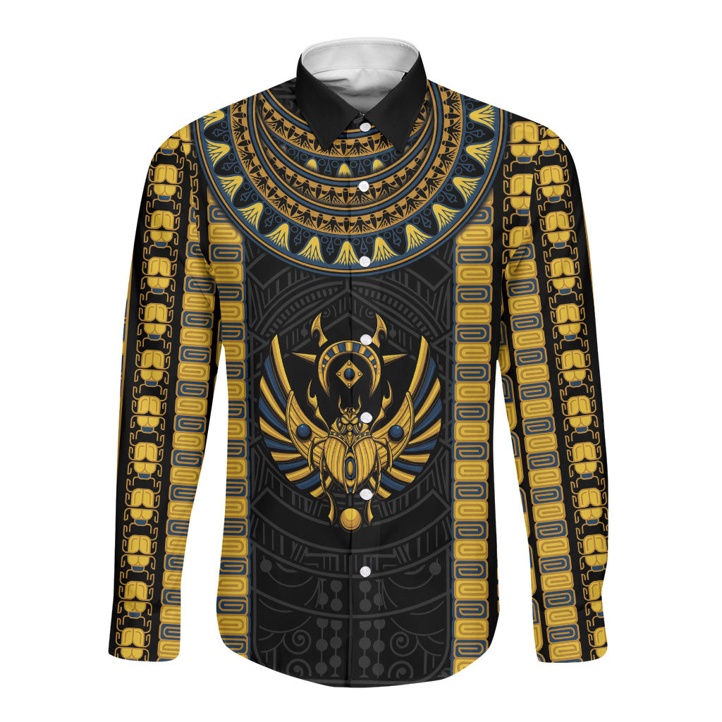 Egypt The Scarab Beetle Long Sleeve Button Shirt Winged Solar Amulet Symbol