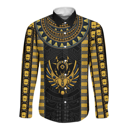 Egypt The Scarab Beetle Long Sleeve Button Shirt Winged Solar Amulet Symbol