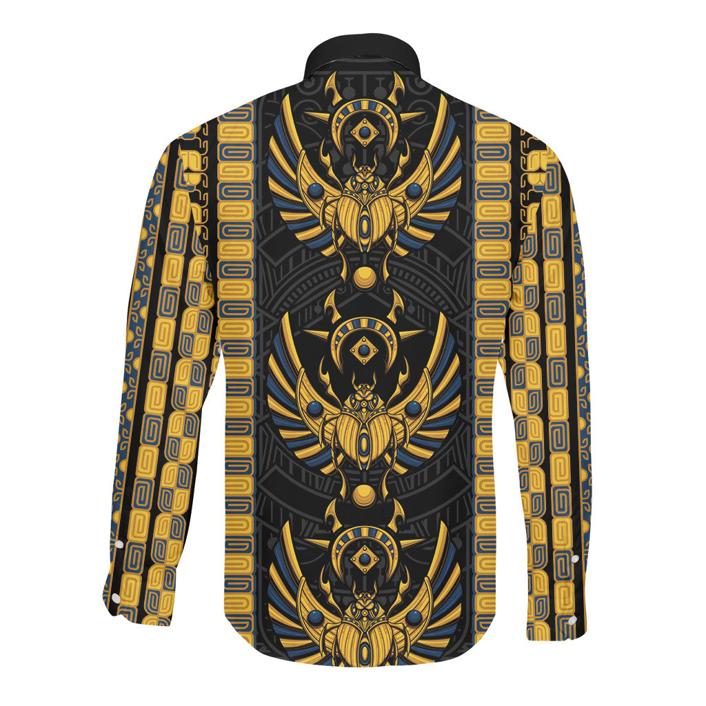 Egypt The Scarab Beetle Long Sleeve Button Shirt Winged Solar Amulet Symbol