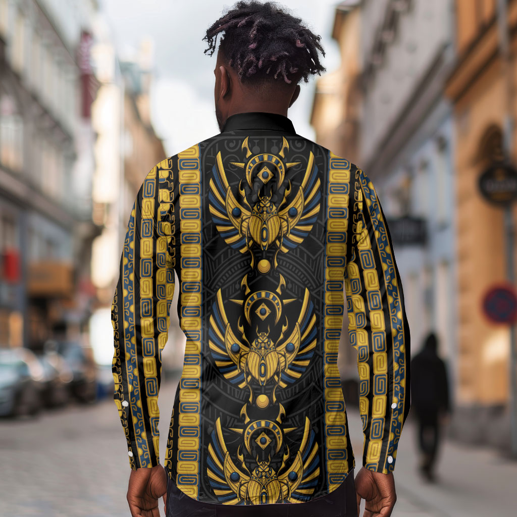 Egypt The Scarab Beetle Long Sleeve Button Shirt Winged Solar Amulet Symbol