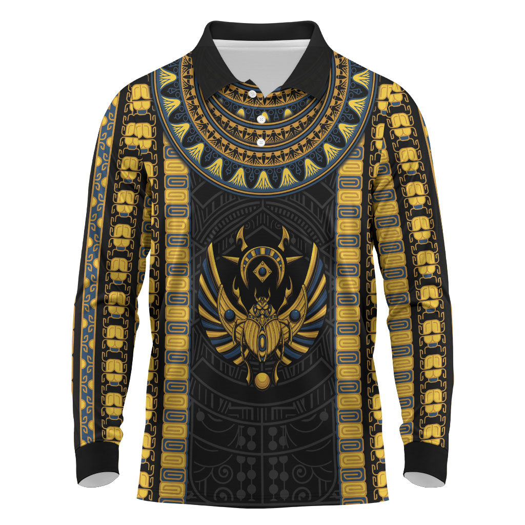 Egypt The Scarab Beetle Long Sleeve Polo Shirt Winged Solar Amulet Symbol