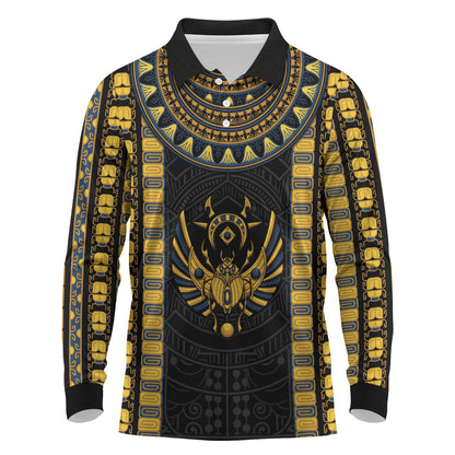 Egypt The Scarab Beetle Long Sleeve Polo Shirt Winged Solar Amulet Symbol