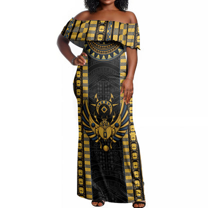 Egypt The Scarab Beetle Off Shoulder Maxi Dress Winged Solar Amulet Symbol