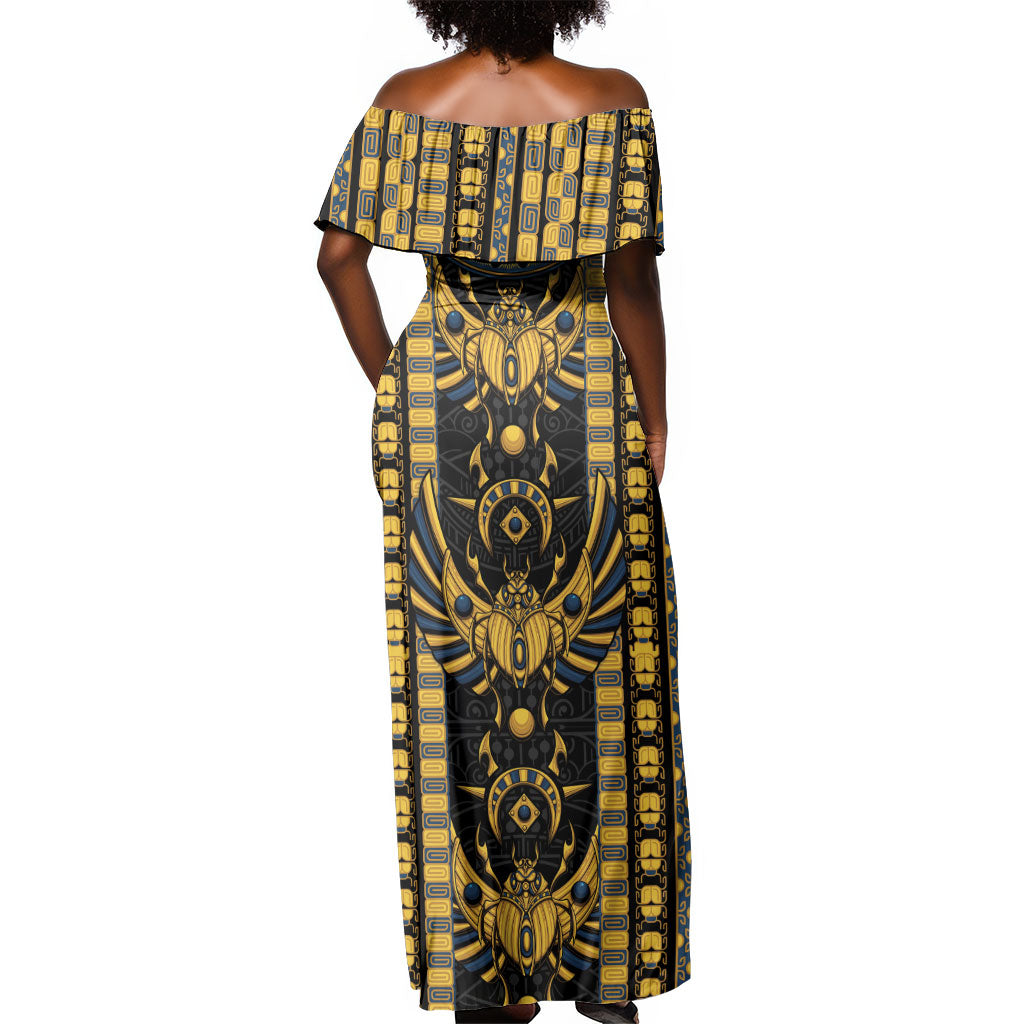 Egypt The Scarab Beetle Off Shoulder Maxi Dress Winged Solar Amulet Symbol