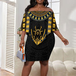 Egypt The Scarab Beetle Off Shoulder Short Dress Winged Solar Amulet Symbol