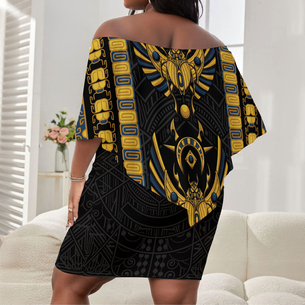 Egypt The Scarab Beetle Off Shoulder Short Dress Winged Solar Amulet Symbol