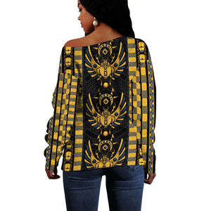 Egypt The Scarab Beetle Off Shoulder Sweater Winged Solar Amulet Symbol