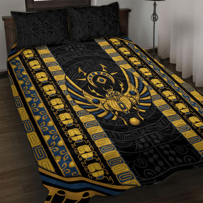 Egypt The Scarab Beetle Quilt Bed Set Winged Solar Amulet Symbol