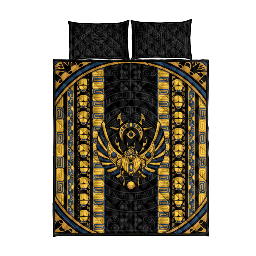Egypt The Scarab Beetle Quilt Bed Set Winged Solar Amulet Symbol