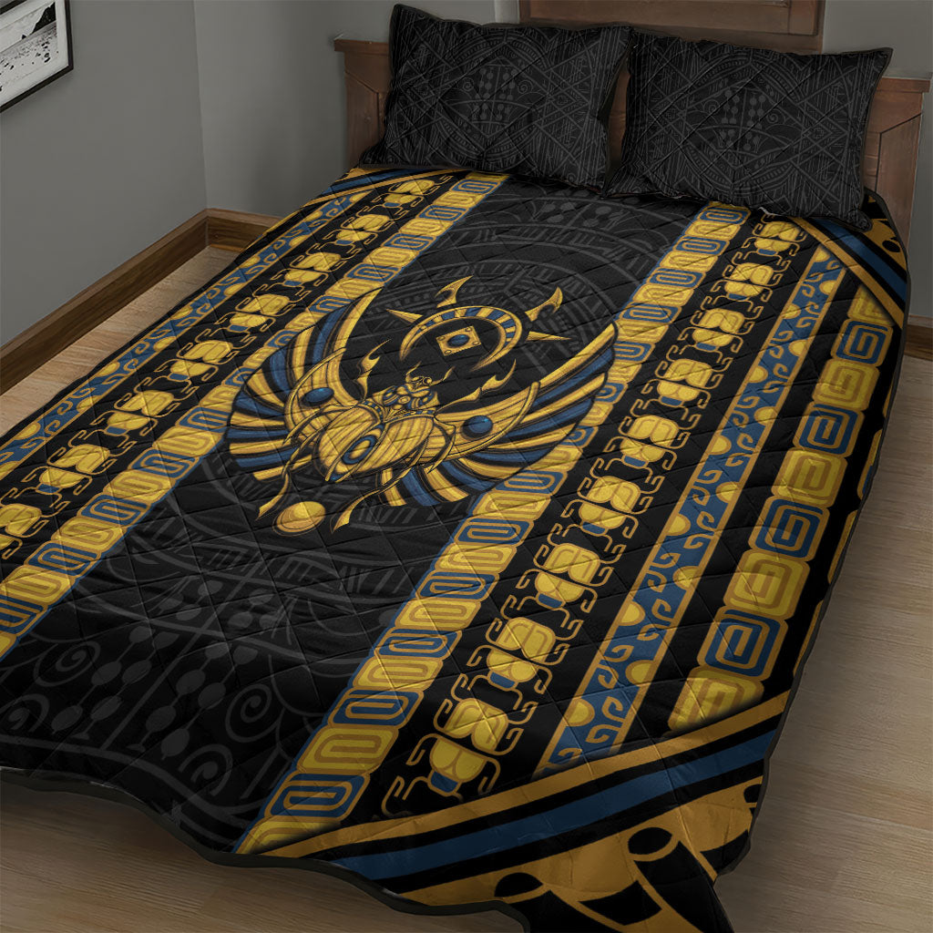 Egypt The Scarab Beetle Quilt Bed Set Winged Solar Amulet Symbol