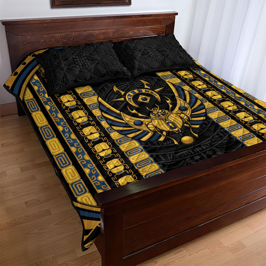 Egypt The Scarab Beetle Quilt Bed Set Winged Solar Amulet Symbol