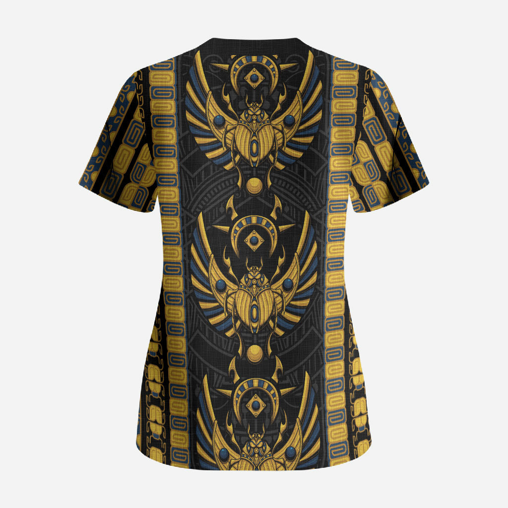 Egypt The Scarab Beetle Scrub Top Winged Solar Amulet Symbol