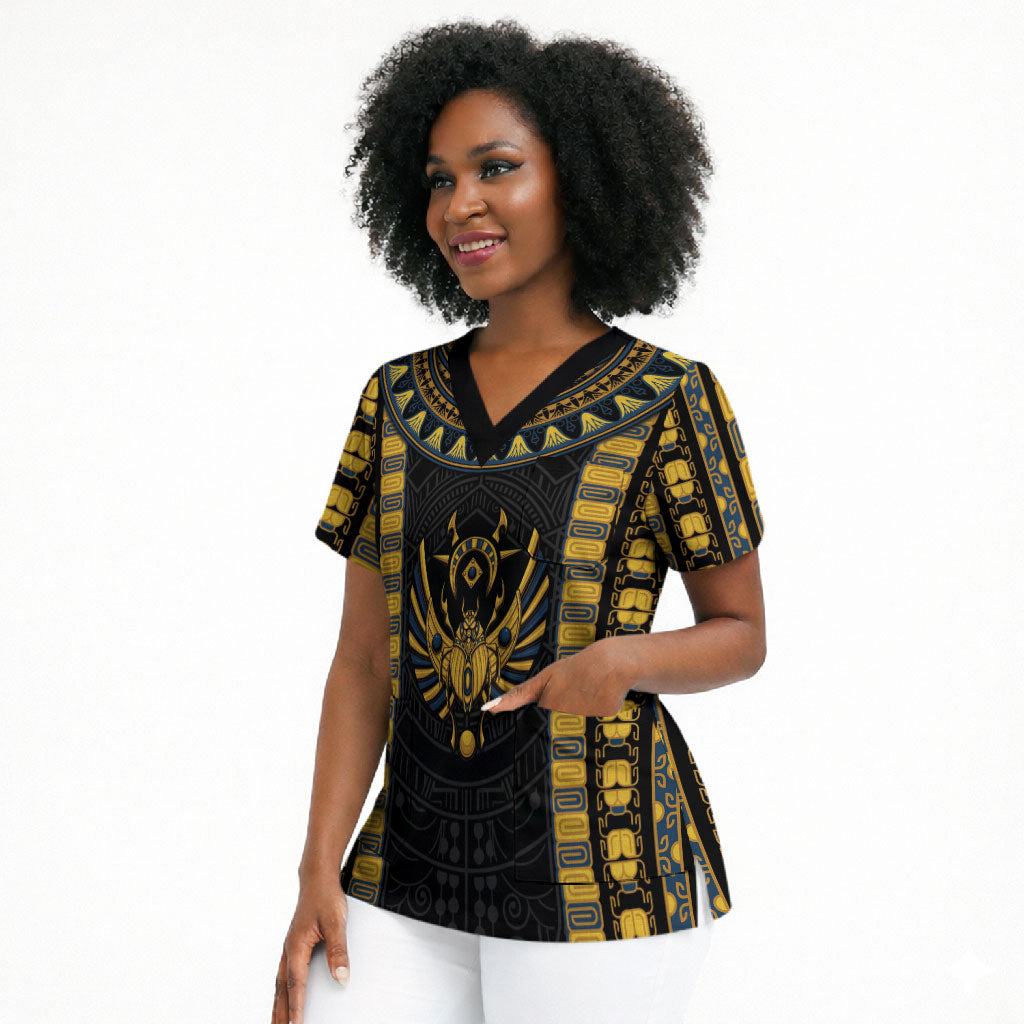 Egypt The Scarab Beetle Scrub Top Winged Solar Amulet Symbol