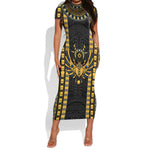 Egypt The Scarab Beetle Short Sleeve Bodycon Dress Winged Solar Amulet Symbol
