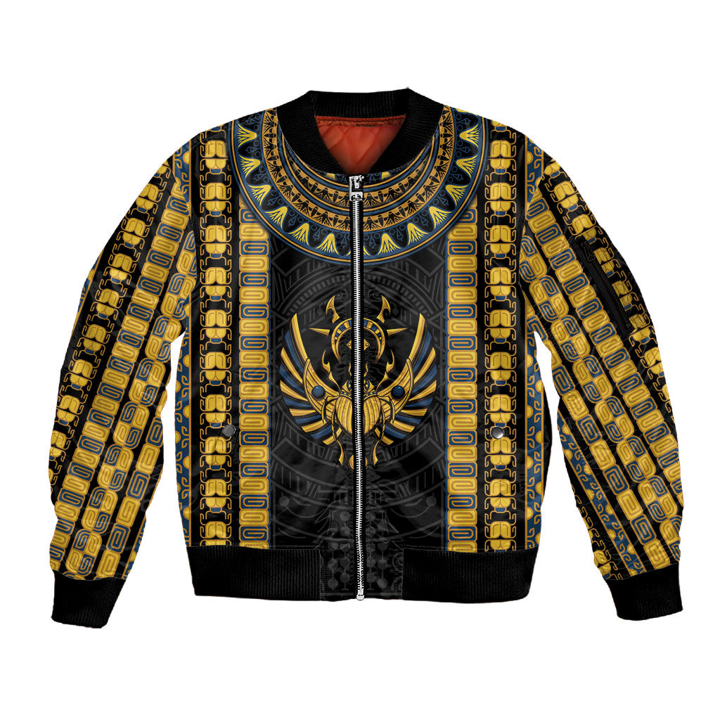 Egypt The Scarab Beetle Sleeve Zip Bomber Jacket Winged Solar Amulet Symbol