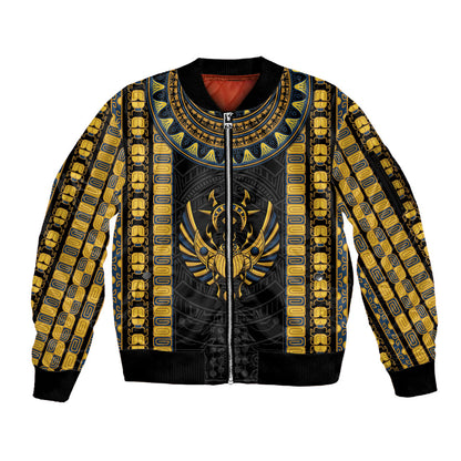 Egypt The Scarab Beetle Sleeve Zip Bomber Jacket Winged Solar Amulet Symbol