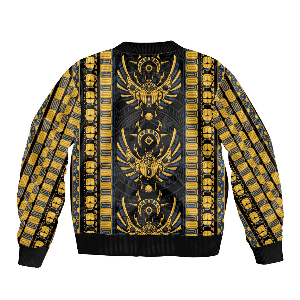 Egypt The Scarab Beetle Sleeve Zip Bomber Jacket Winged Solar Amulet Symbol