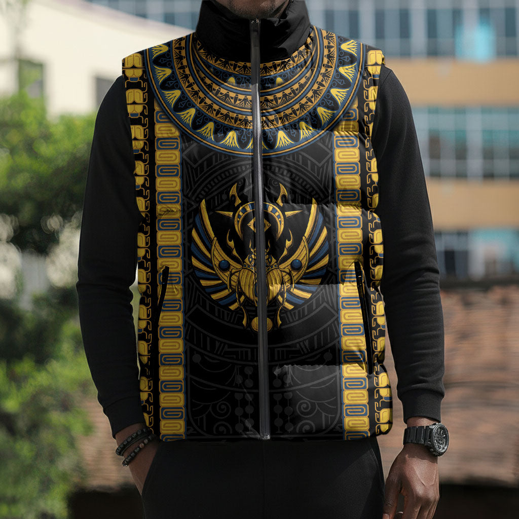 Egypt The Scarab Beetle Sleeveless Puffer Jacket Winged Solar Amulet Symbol