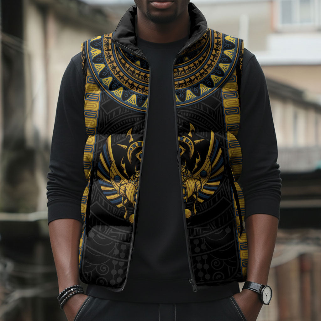 Egypt The Scarab Beetle Sleeveless Puffer Jacket Winged Solar Amulet Symbol