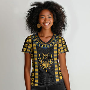 Egypt The Scarab Beetle Women V-Neck T-Shirt Winged Solar Amulet Symbol